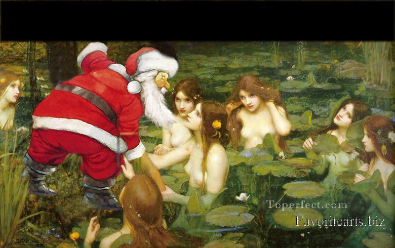 Santa Claus and fairies in a lake revision of classics Oil Paintings